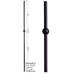 5/8 in. x 44 in. Single Sphere Round Hollow Iron Baluster Satin Black
