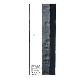 5/8 in. x 44 in. Square Hammered Plain Solid Iron Baluster Satin Black