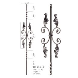 Double Twist Butterfly with Leaves Iron Baluster (Finish:: Satin Black)