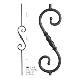 Single Long Decorative Knuckle Round Forged Scroll Baluster (Finish:: Oil Rubbed Bronze)