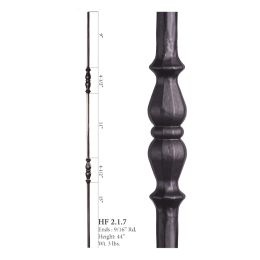 Double Long Decorative Knuckle Round Forged Baluster (Finish:: Satin Black)