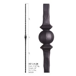 Single Sphere Square Hammered Baluster (Finish:: Oil Rubbed Bronze)