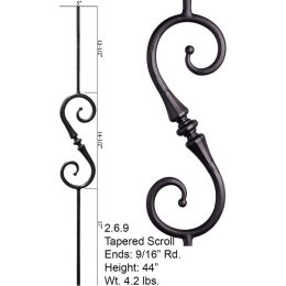 Single Knuckle Scroll Round Forged Tapered Baluster (Finish:: Satin Black)