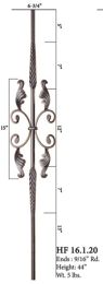 Double Feather Butterfly with Leaves Iron Baluster (Finish:: Satin Black)